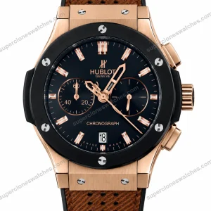 Super-Clone-Hublot-Big-Bang-Rose-Gold-Black-Dial-Brown-Leather-Strap-1