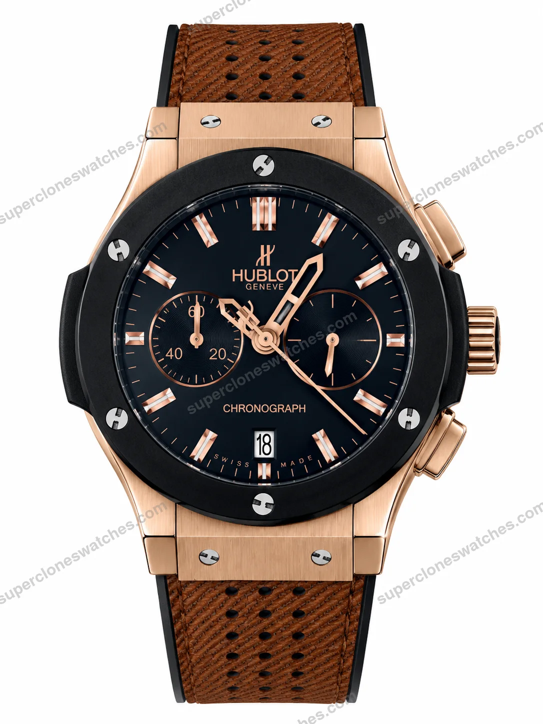 Super-Clone-Hublot-Big-Bang-Rose-Gold-Black-Dial-Brown-Leather-Strap-1