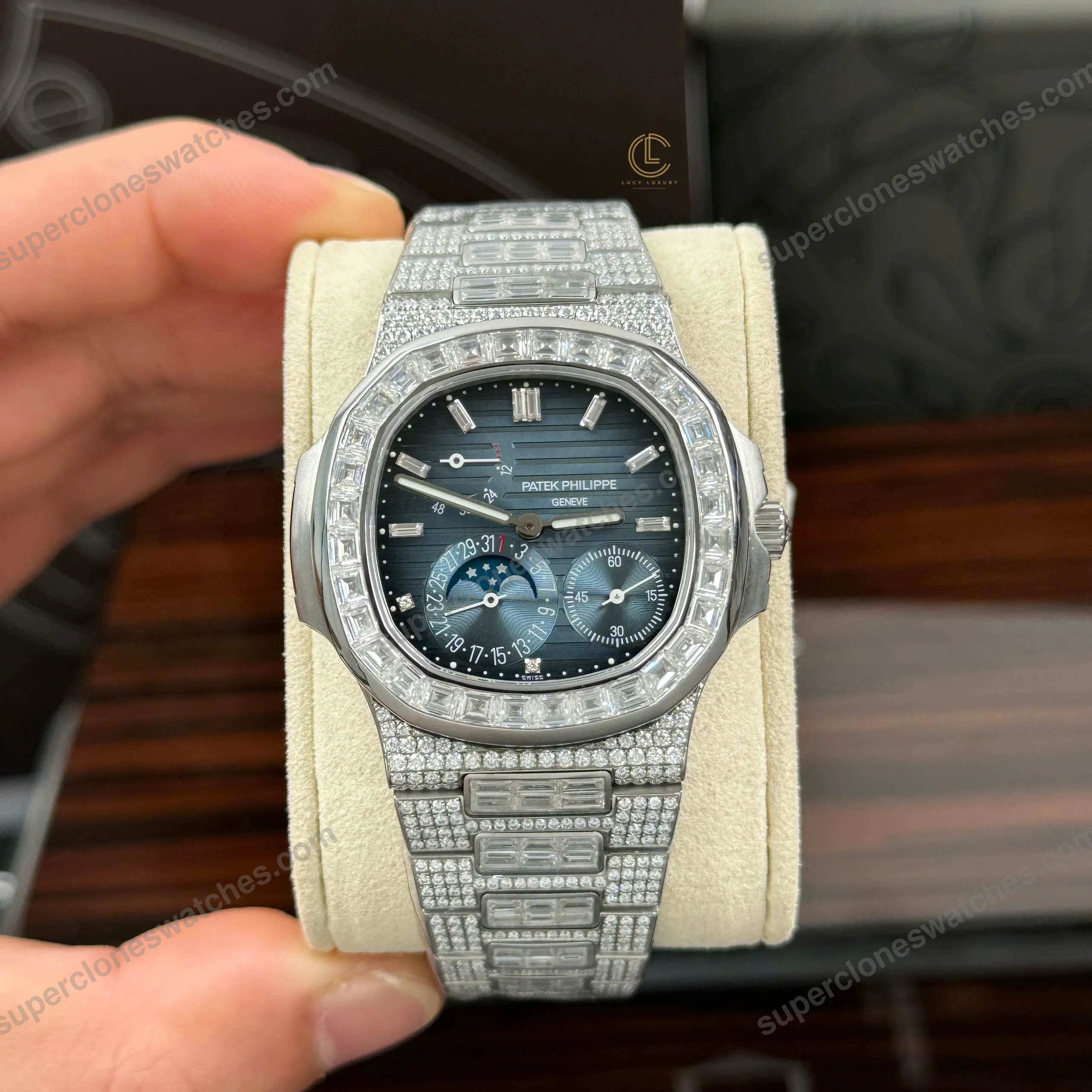 Super-Clone-Patek-Philippe-Nautilus-57121A-40mm-Custom-Full-Moissanite-Baguette-5