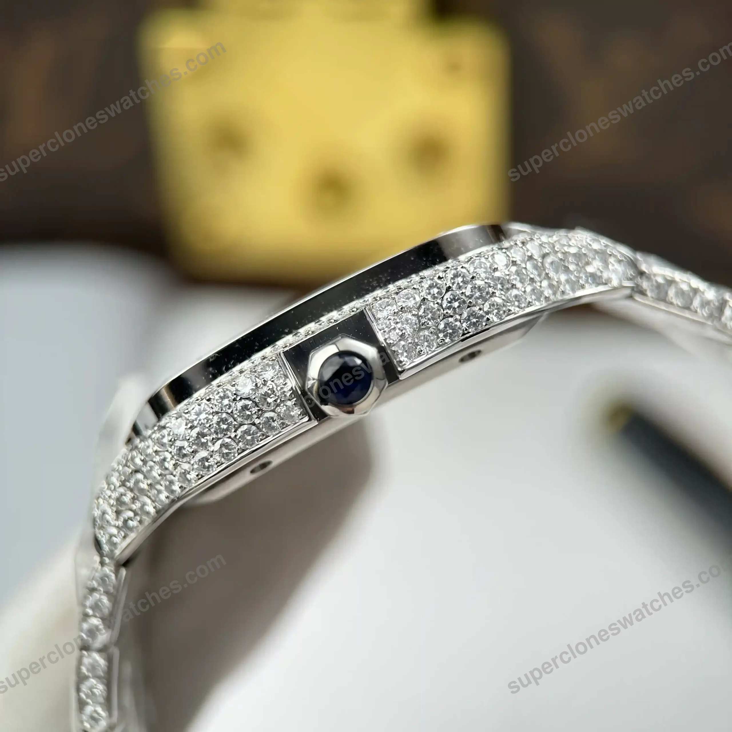 Super-Clone-Cartier-Santos-de-Cartie-Larger-Full-Diamond-39.8mm-8211-Handcraf-7
