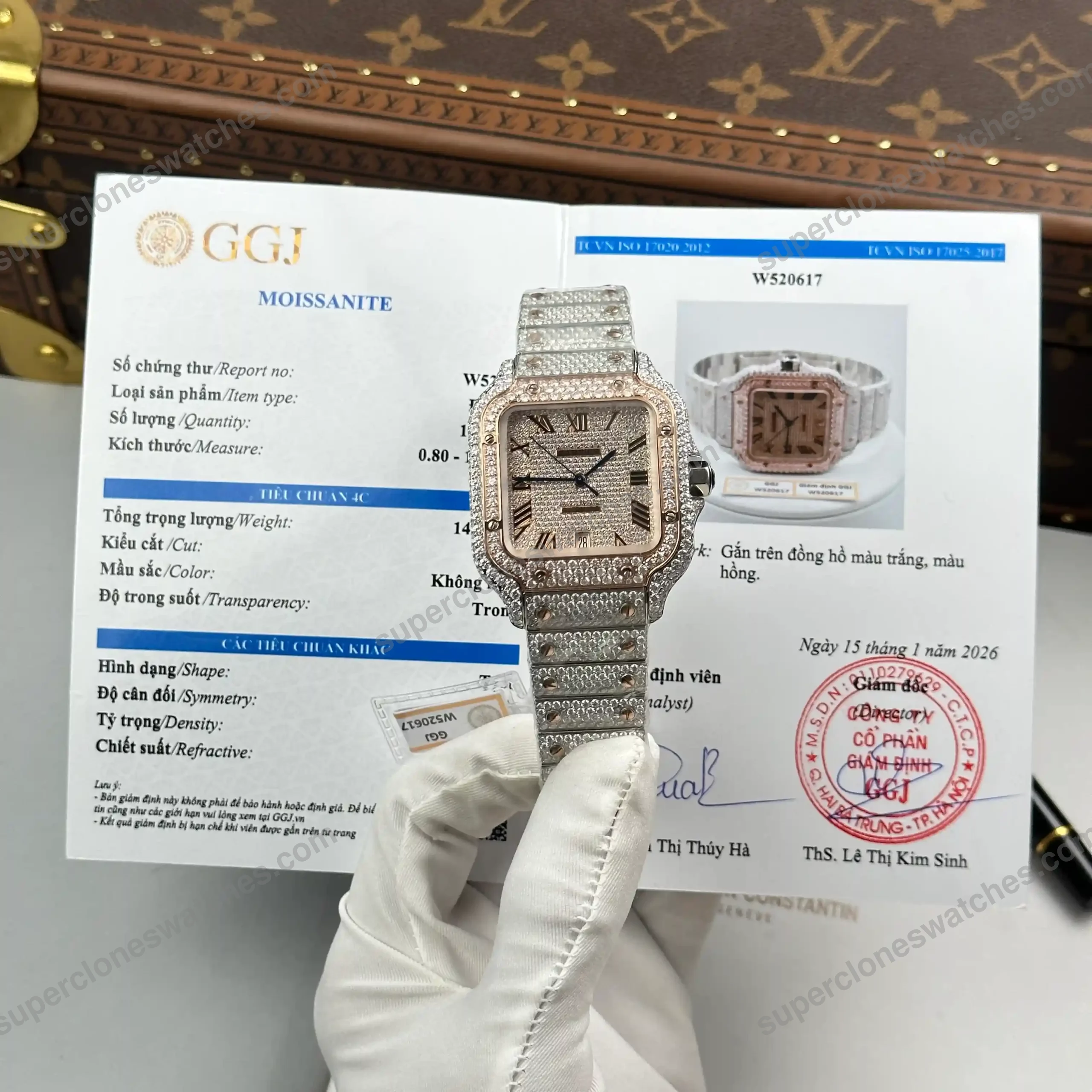 Super-Clone-Cartier-Santos-de-Cartie-Larger-Full-Diamond-Demi-Rose-Gold-39.8mm-a-2