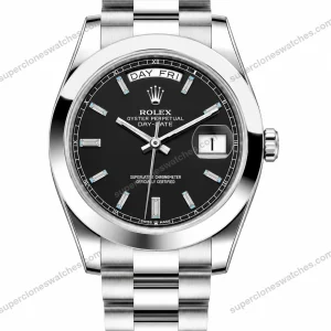 Reduced-Rolex-Day-Date-Silver-Black-Diamond-Dial-Oyster-Bracelet