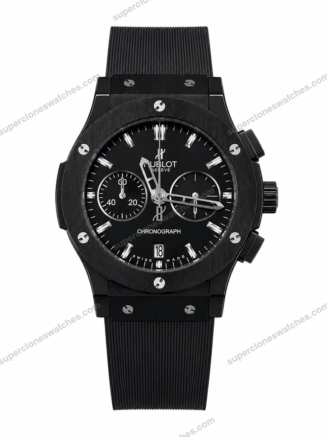 Super-Clone-Hublot-Big-Bang-Black-Ceramic-Chronograph-Rubber-Strap