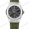Super-Clone-Hublot-Classic-Fusion-Silver-Black-Dial-Green-Crocodile-Leather-Strap