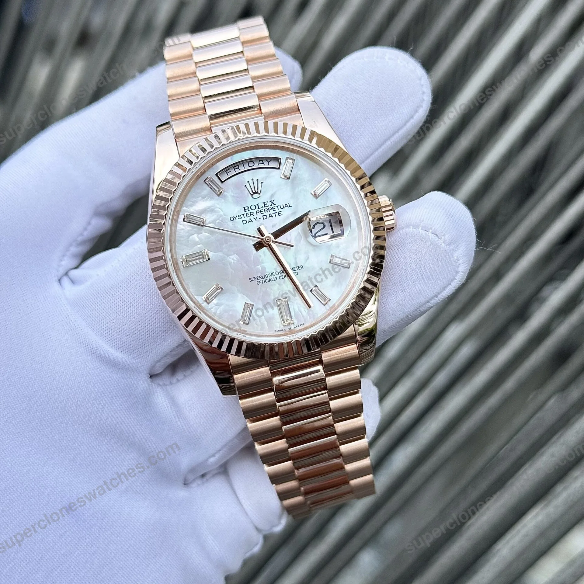 Super-Clone-Rolex-Day-Date-White-Mother-of-Pearl-Diamond-Dial-128235-0078-36-mm-4