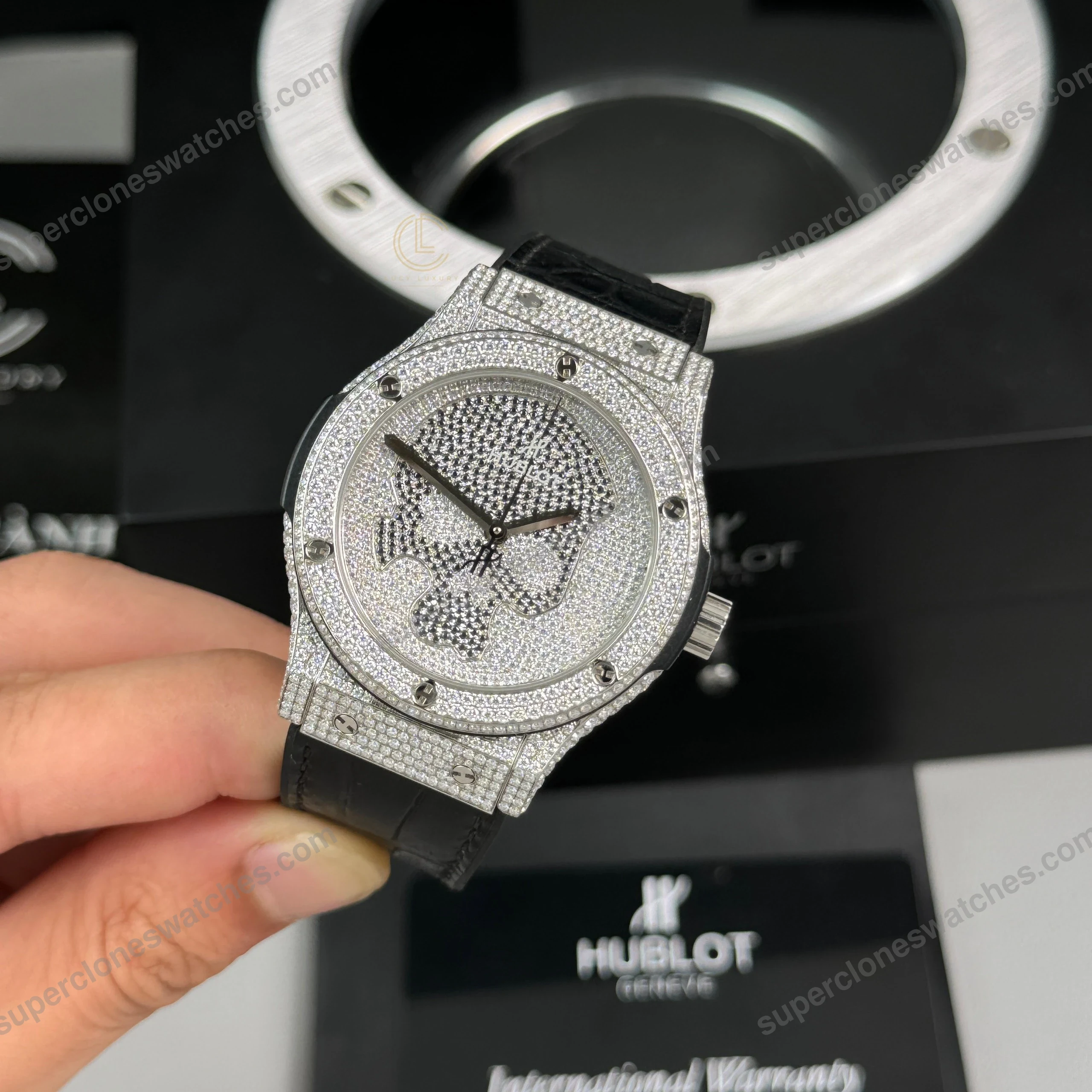 Super-Clone-Hublot-Classic-Fusion-SKULL-Full-Diamonds-Moissanite-Pave-42mm-Black-2