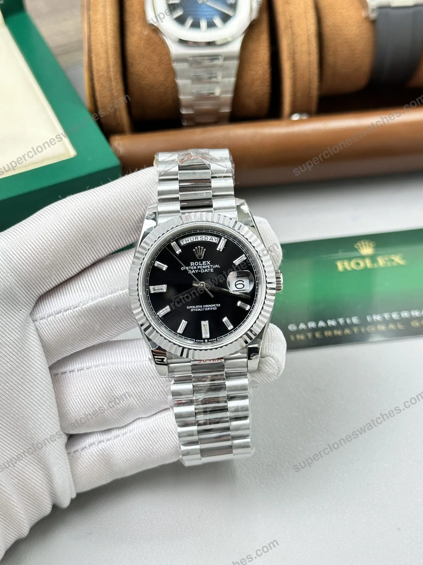 Super-Clone-Rolex-Day-Date-Bright-Black-Diamond-Dial-228236-0004-40-mm-2