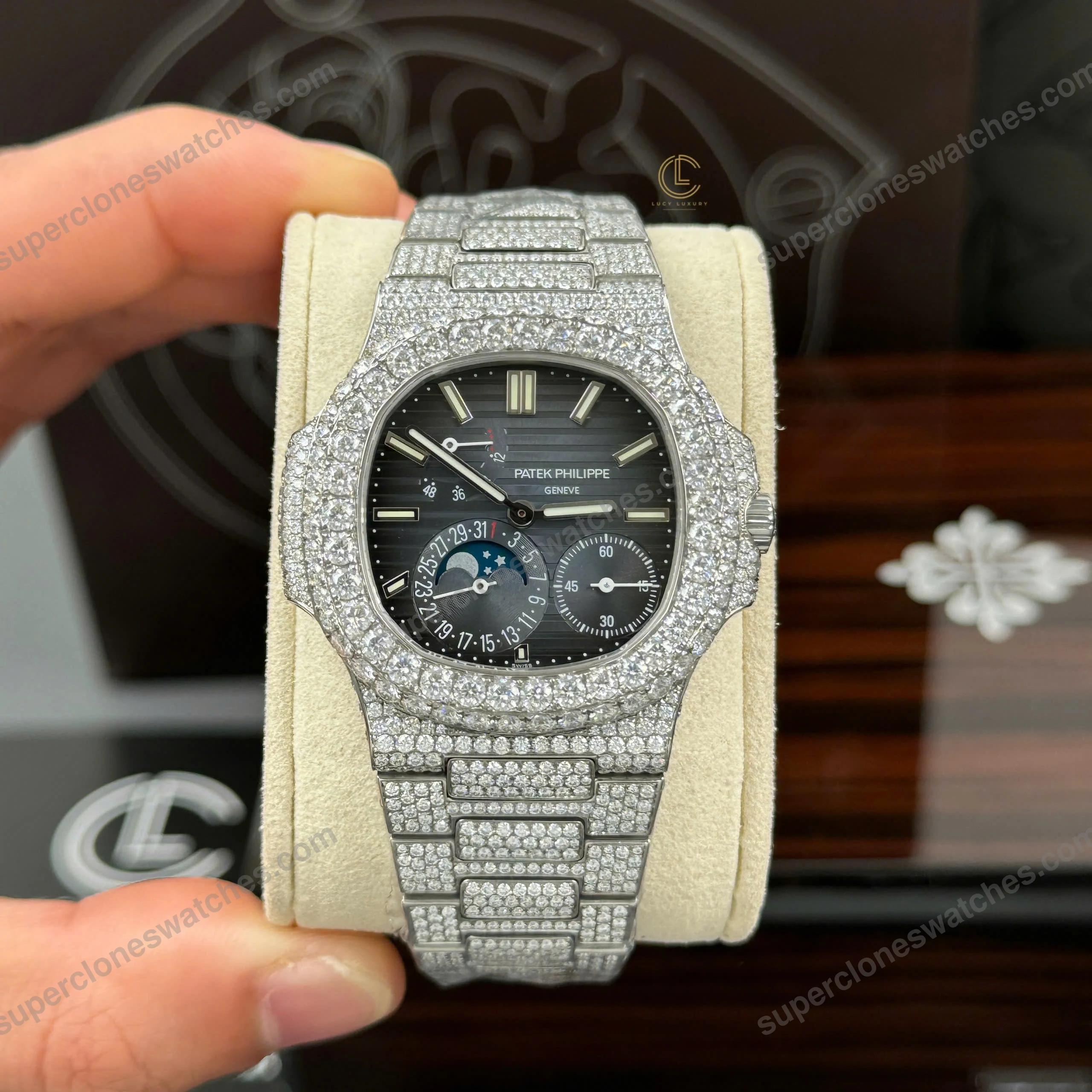Super-Clone-Patek-Philippe-Nautilus-57121A-40mm-Blue-Dial-Full-Moissanite-Hongk-5