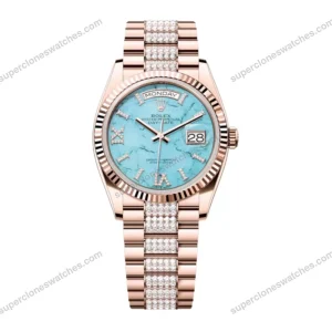 Super-Clone-Rolex-Day-Date-Turquoise-Dial-128235-Diamond-set-36-mm-1