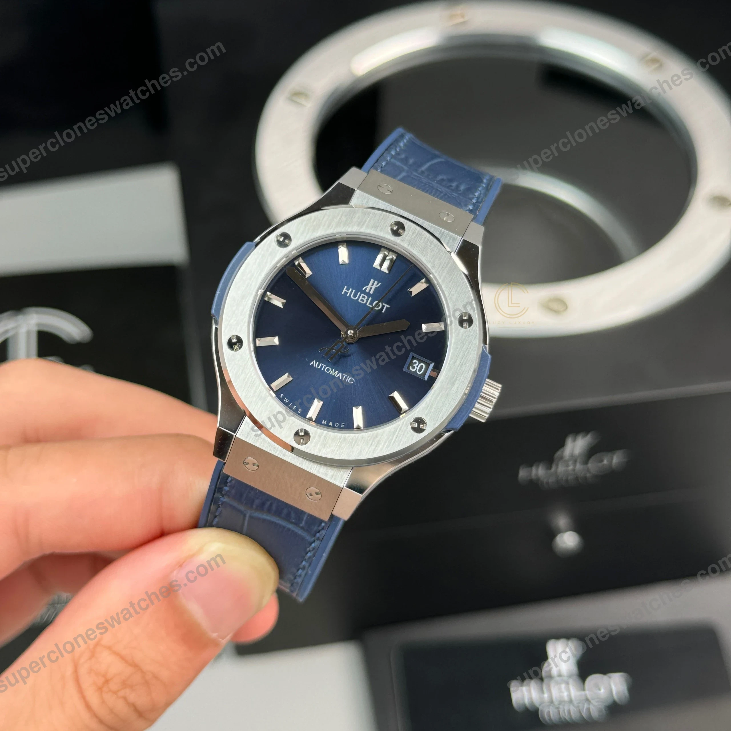 Super-Clone-Hublot-Classic-Fusion-Titanium-38mm-Blue-Dial-Unisex-Size-3