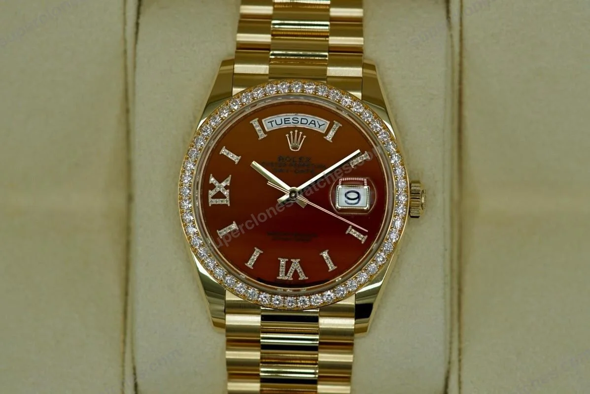 Super-Clone-Rolex-Day-Date-Carnelian-Dial-128348RBR-36-mm-2
