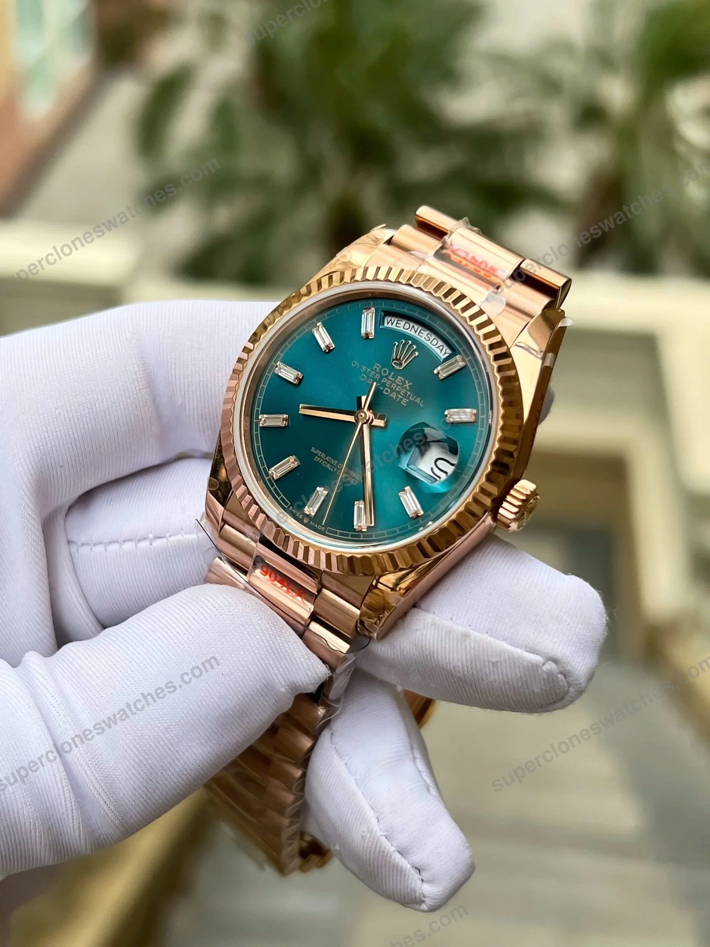 Super-Clone-Rolex-Day-Date-Blue-Green-Diamond-Dial-128235-0085-36-mm-5