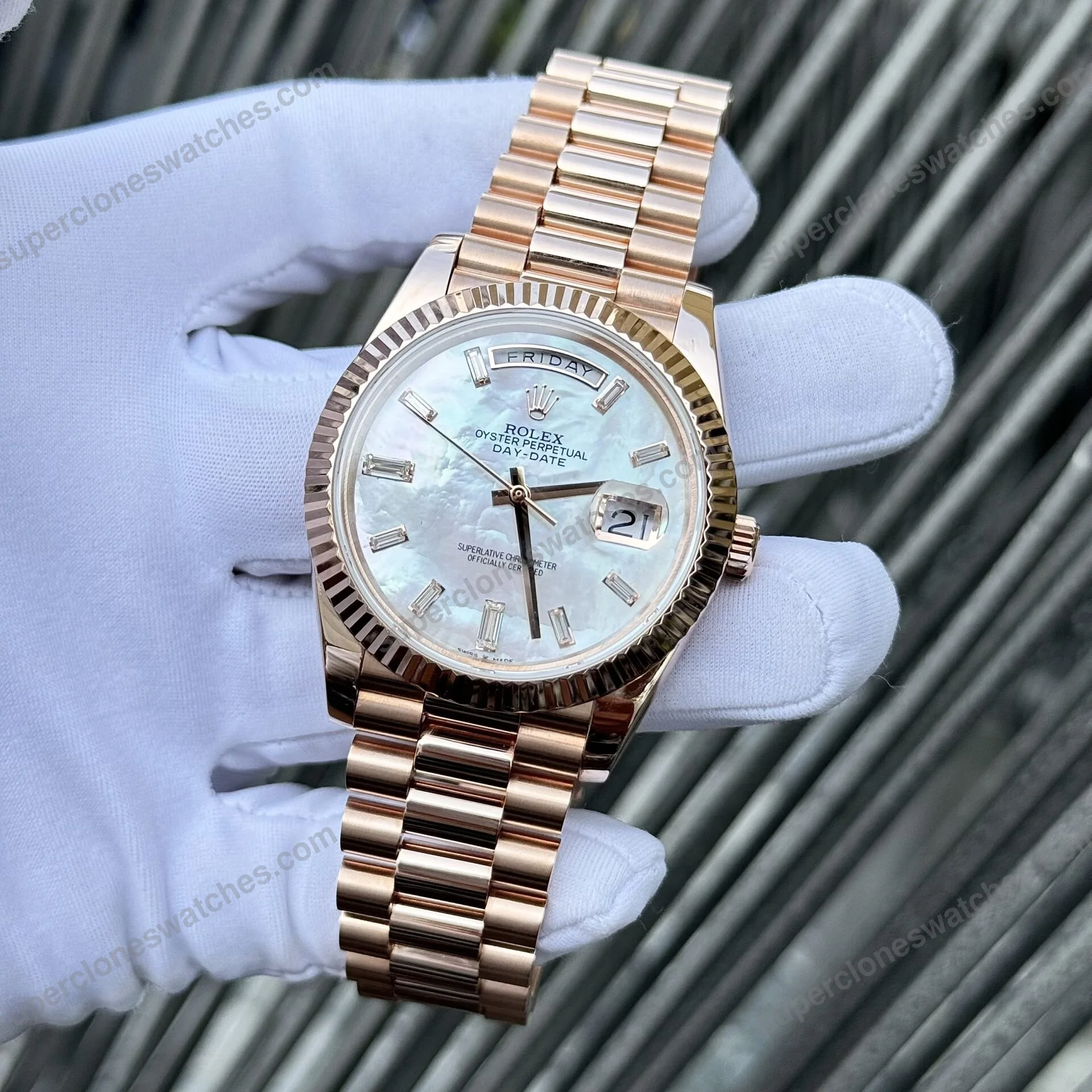 Super-Clone-Rolex-Day-Date-White-Mother-of-Pearl-Diamond-Dial-128235-0078-36-mm-3