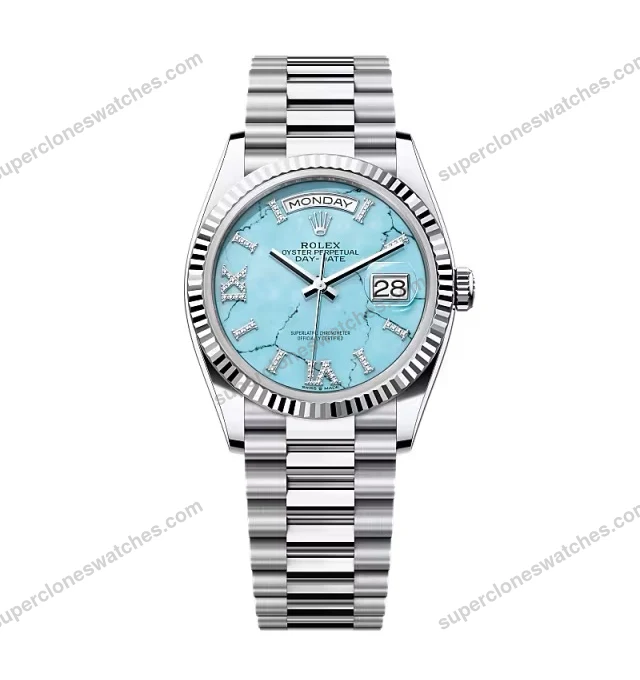 Super Clone Rolex Day-Date Turquoise Diamond Dial 128236-0011 36 mm