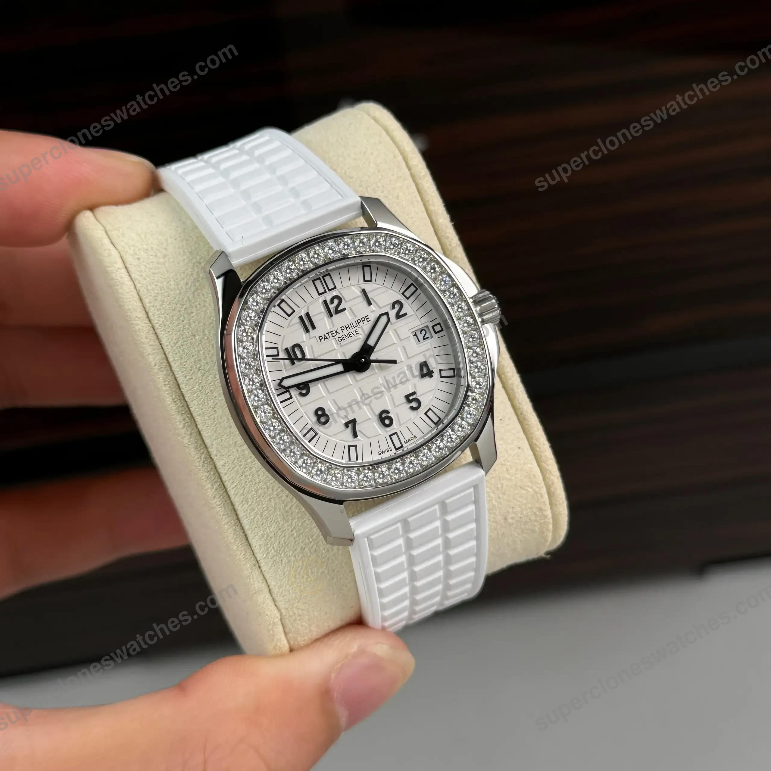 Super-Clone-Patek-Philippe-Aquanaut-5067A-025-35.6mm-White-Dial-Diamond-Bezel-Mo-3