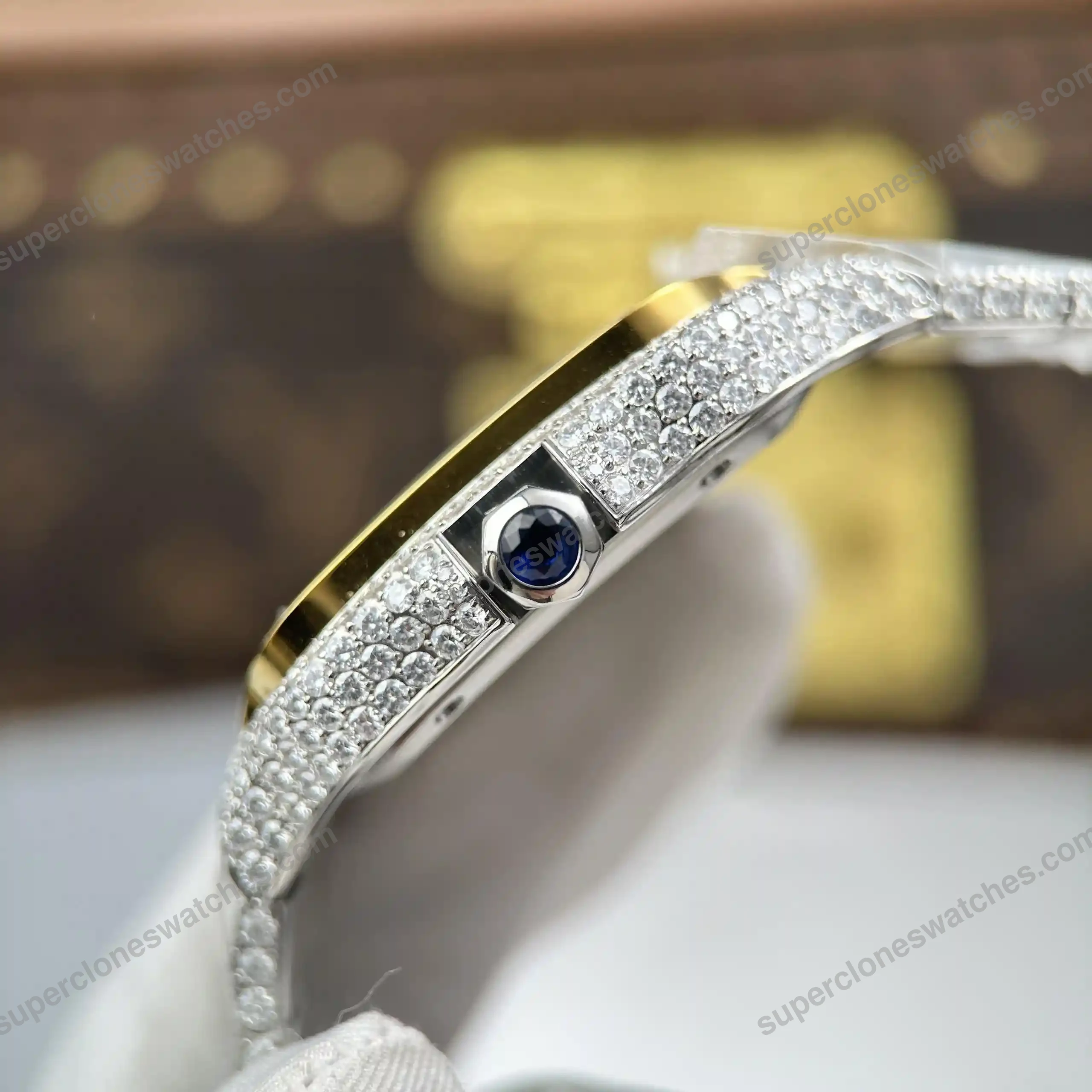 Super-Clone-Cartier-Santos-de-Cartie-Larger-Full-Diamond-Demi-Yellow-Gold-39.8mm-7