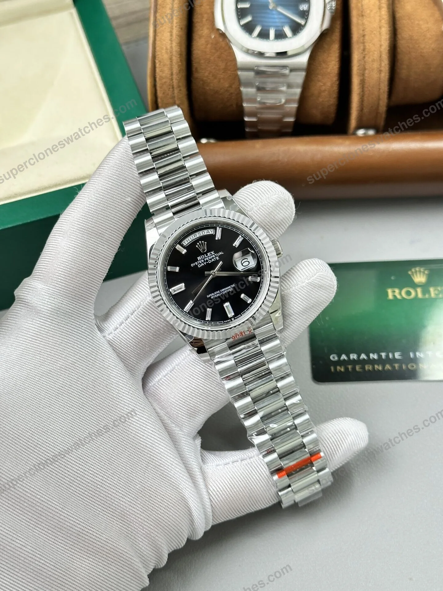 Super-Clone-Rolex-Day-Date-Bright-Black-Diamond-Dial-228236-0004-40-mm-3