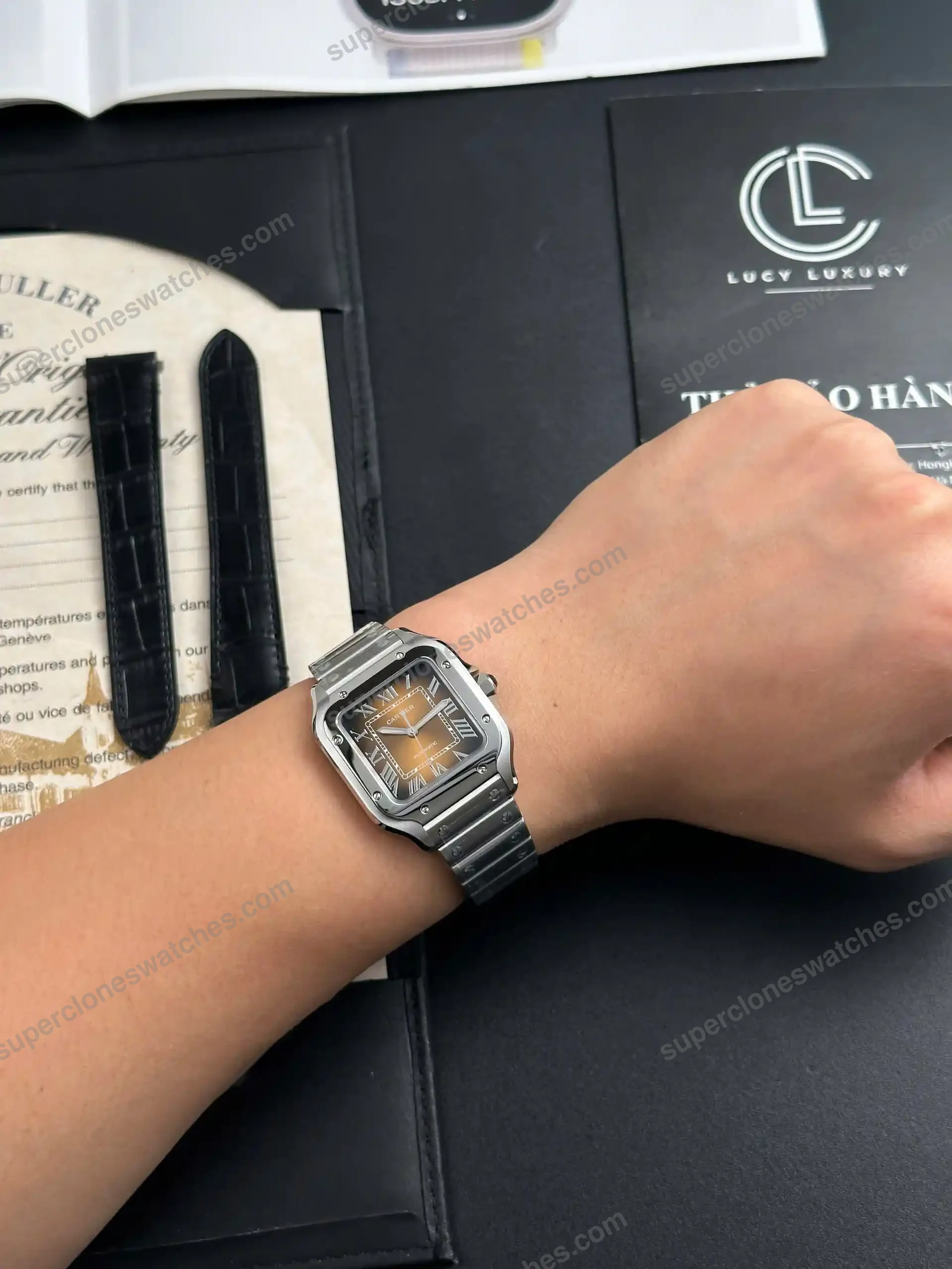 Super-Clone-Cartier-Santos-De-Cartier-Chocolate-Dial-WSSA0065-35.5mm-5