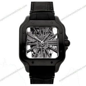 Super-Clone-Cartier-Santos-Large-Skeleton-Black-39mm-1