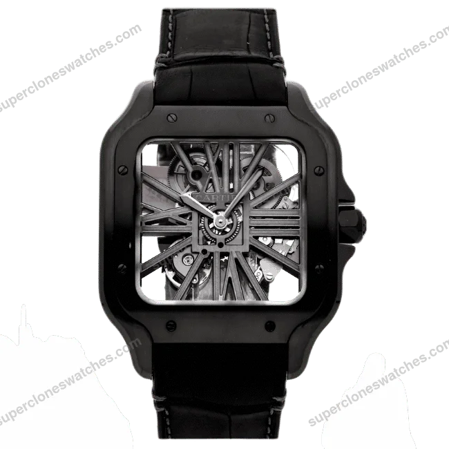 Super-Clone-Cartier-Santos-Large-Skeleton-Black-39mm-1