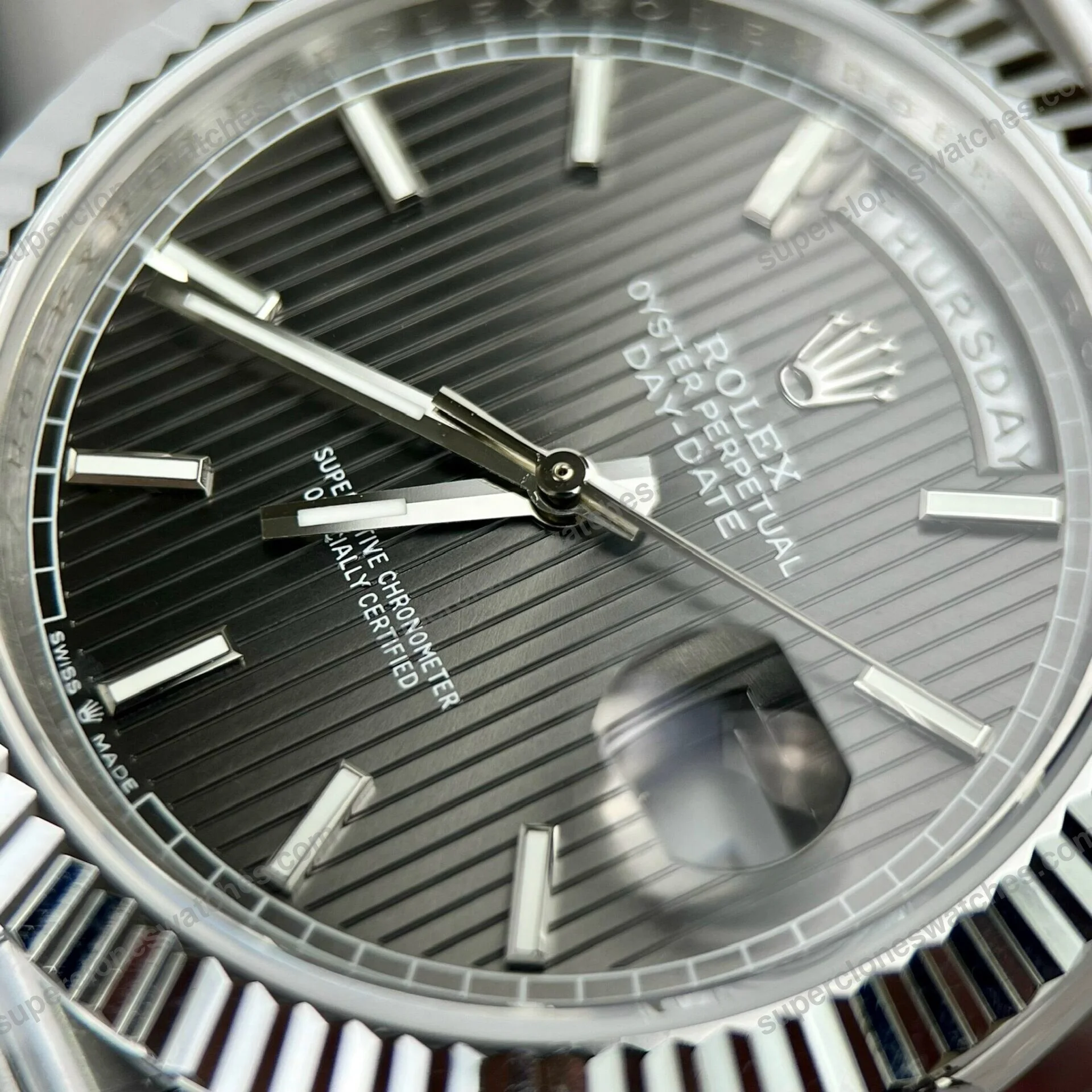 Super-Clone-Rolex-Day-Date-Grey-Stick-Tapestry-Dial-228239-0002-40-mm-4