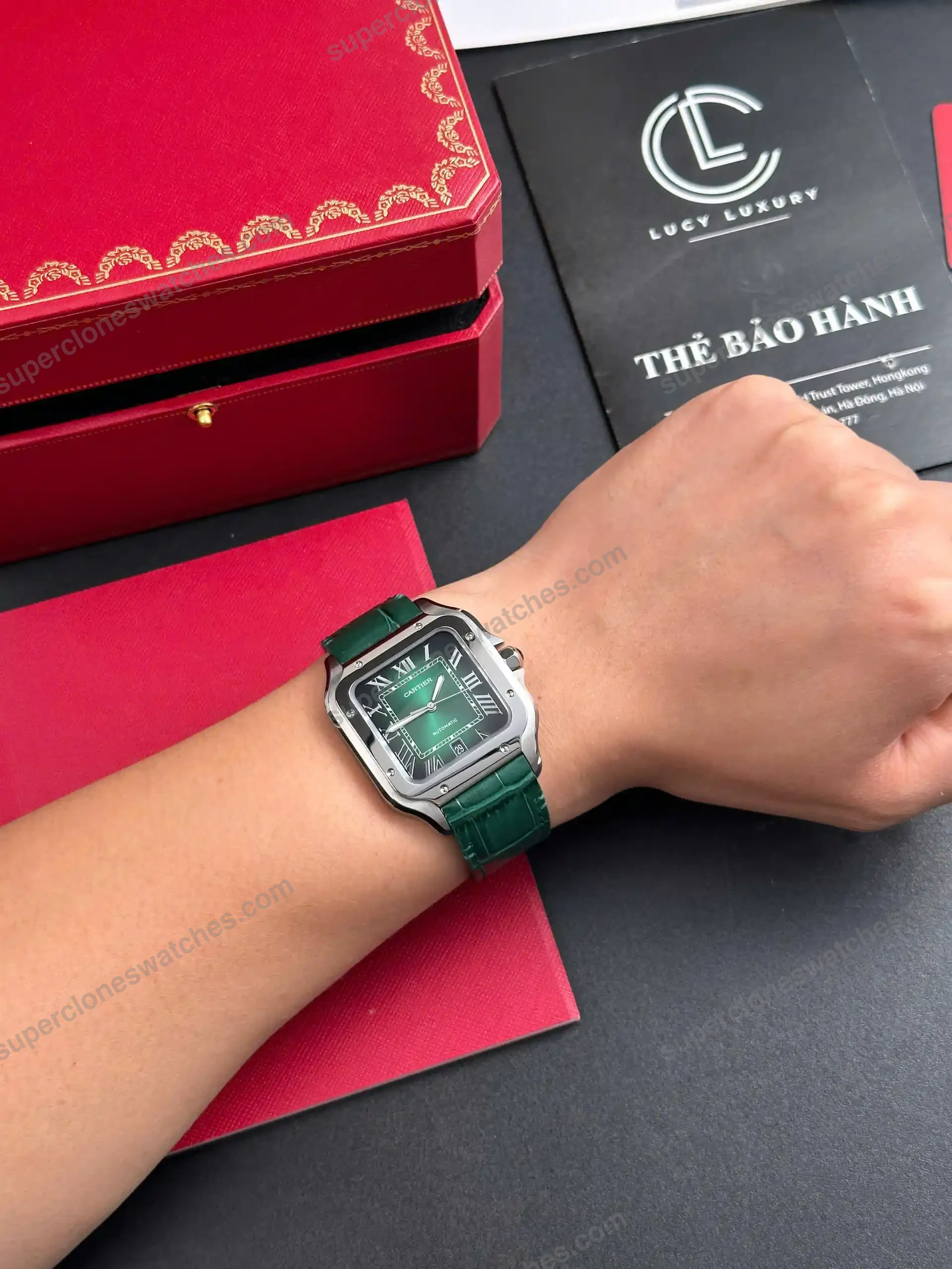 Super-Clone-Cartier-Santos-De-Cartier-Green-Dial-Large-WSSA0062-39.8mm-6