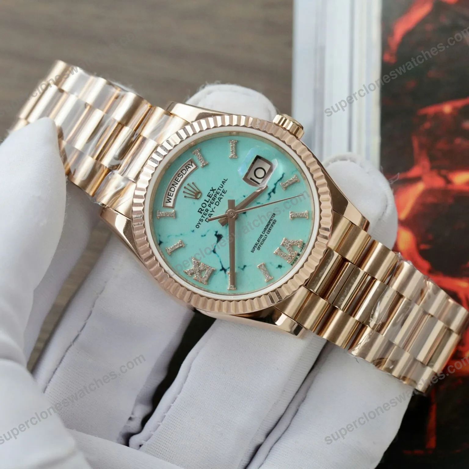 Super-Clone-Rolex-Day-Date-Turquoise-Diamond-Dial-128238-0071-36-mm-2