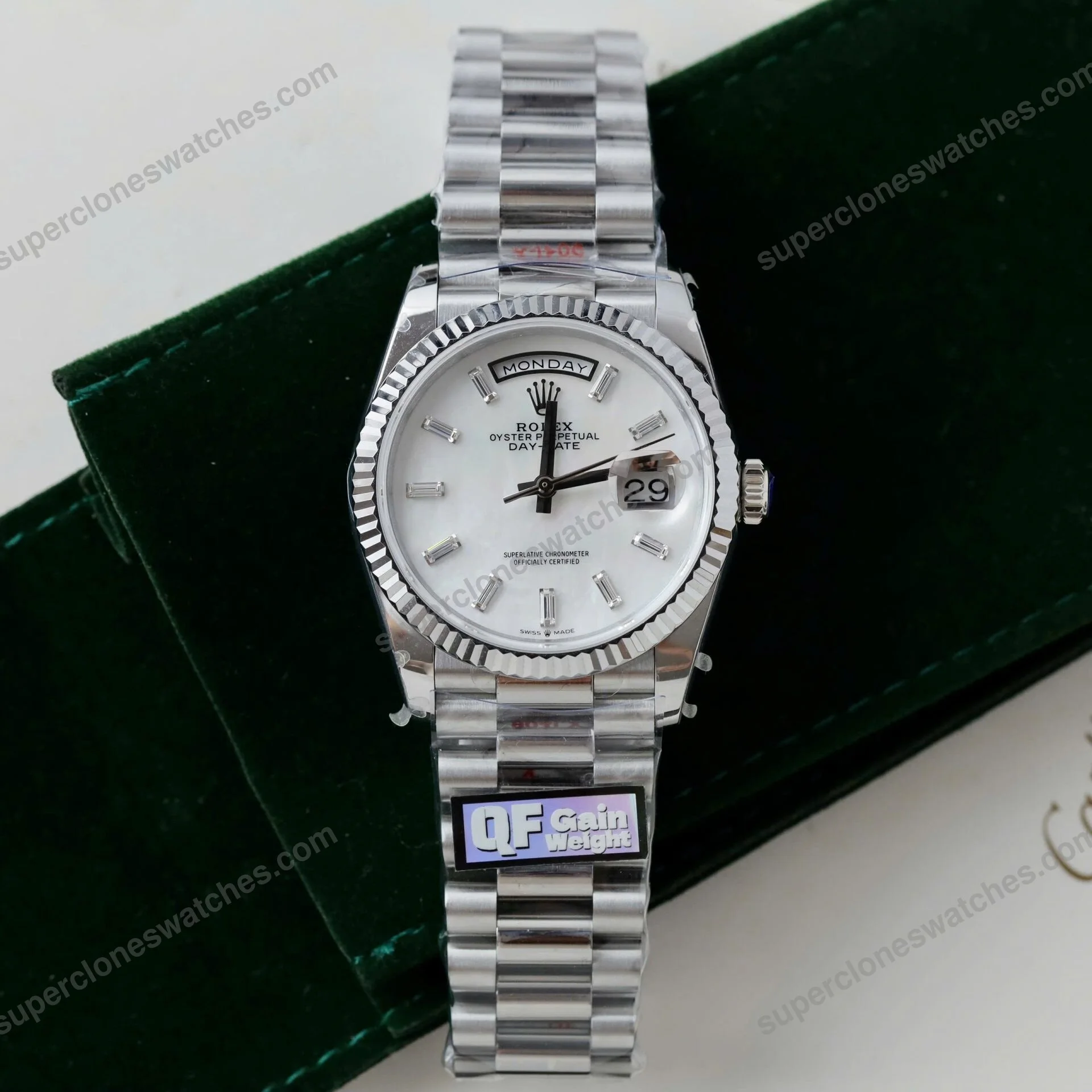 Super-Clone-Rolex-Day-Date-White-Mother-of-Pearl-Diamond-Dial-128236-0021-36-mm-2