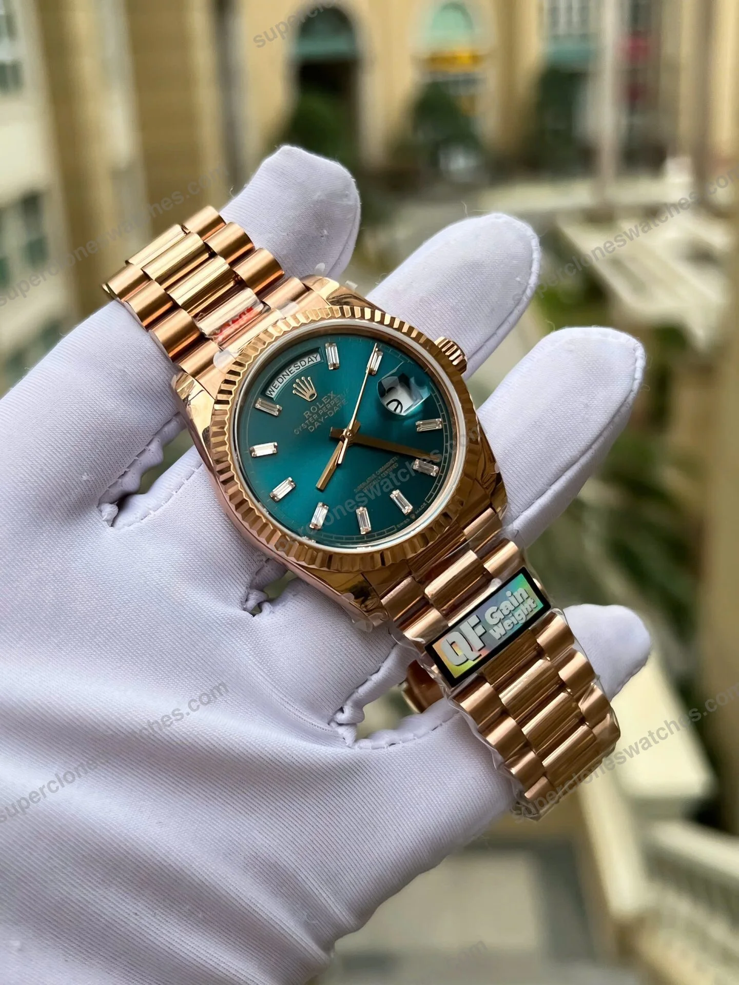 Super-Clone-Rolex-Day-Date-Blue-Green-Diamond-Dial-128235-0085-36-mm-6