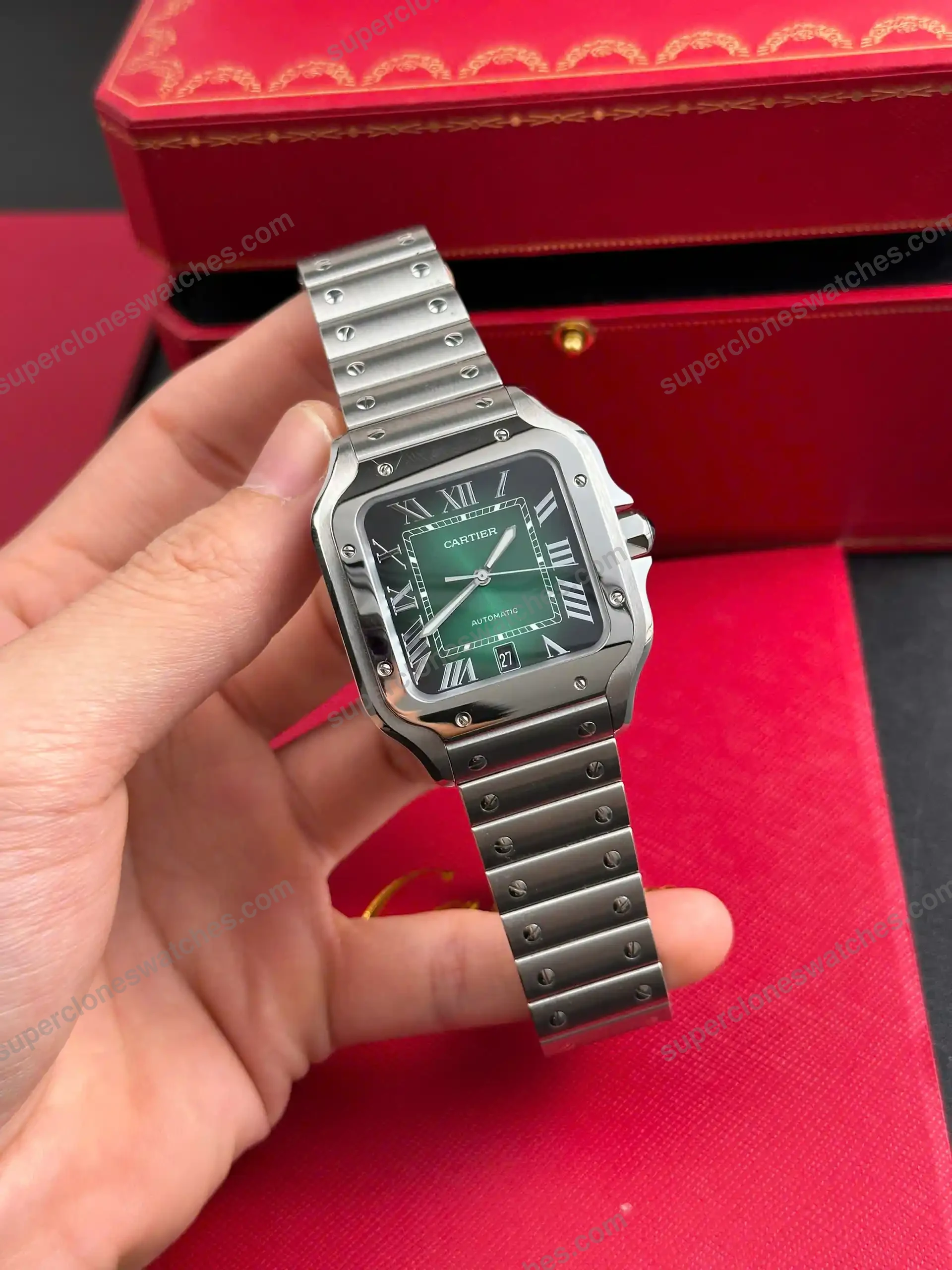 Super-Clone-Cartier-Santos-De-Cartier-Green-Dial-Large-WSSA0062-39.8mm-4
