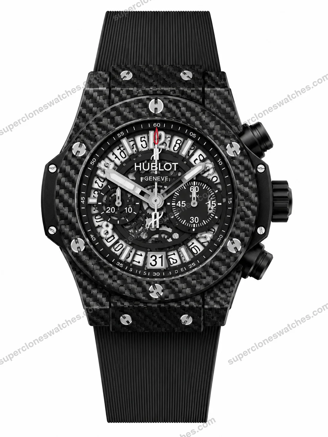 Super-Clone-Hublot-Big-Bang-Unico-Black-Carbon-Skeleton-Dial-Rubber-Strap