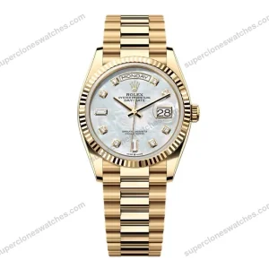 Super-Clone-Rolex-Day-Date-White-Mother-of-Pearl-Diamond-Dial-128238-0011-36-mm-1