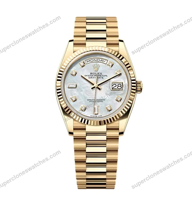 Super-Clone-Rolex-Day-Date-White-Mother-of-Pearl-Diamond-Dial-128238-0011-36-mm-1
