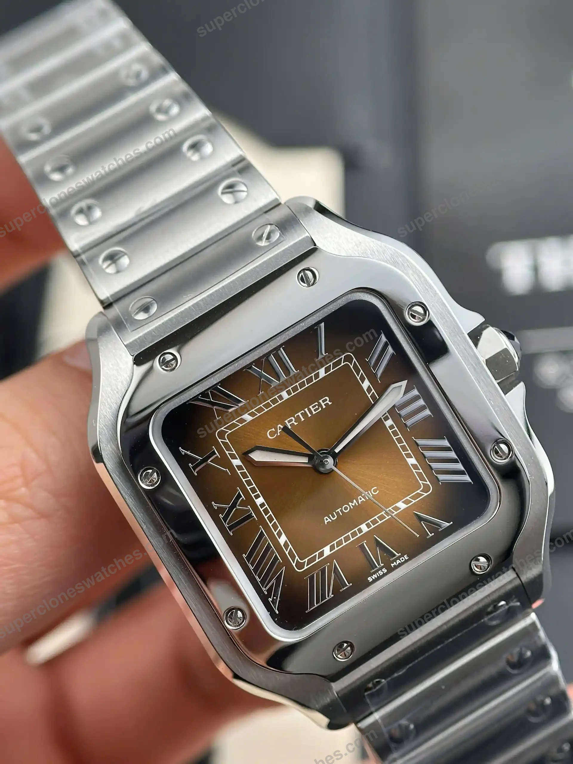 Super-Clone-Cartier-Santos-De-Cartier-Chocolate-Dial-WSSA0065-35.5mm-6
