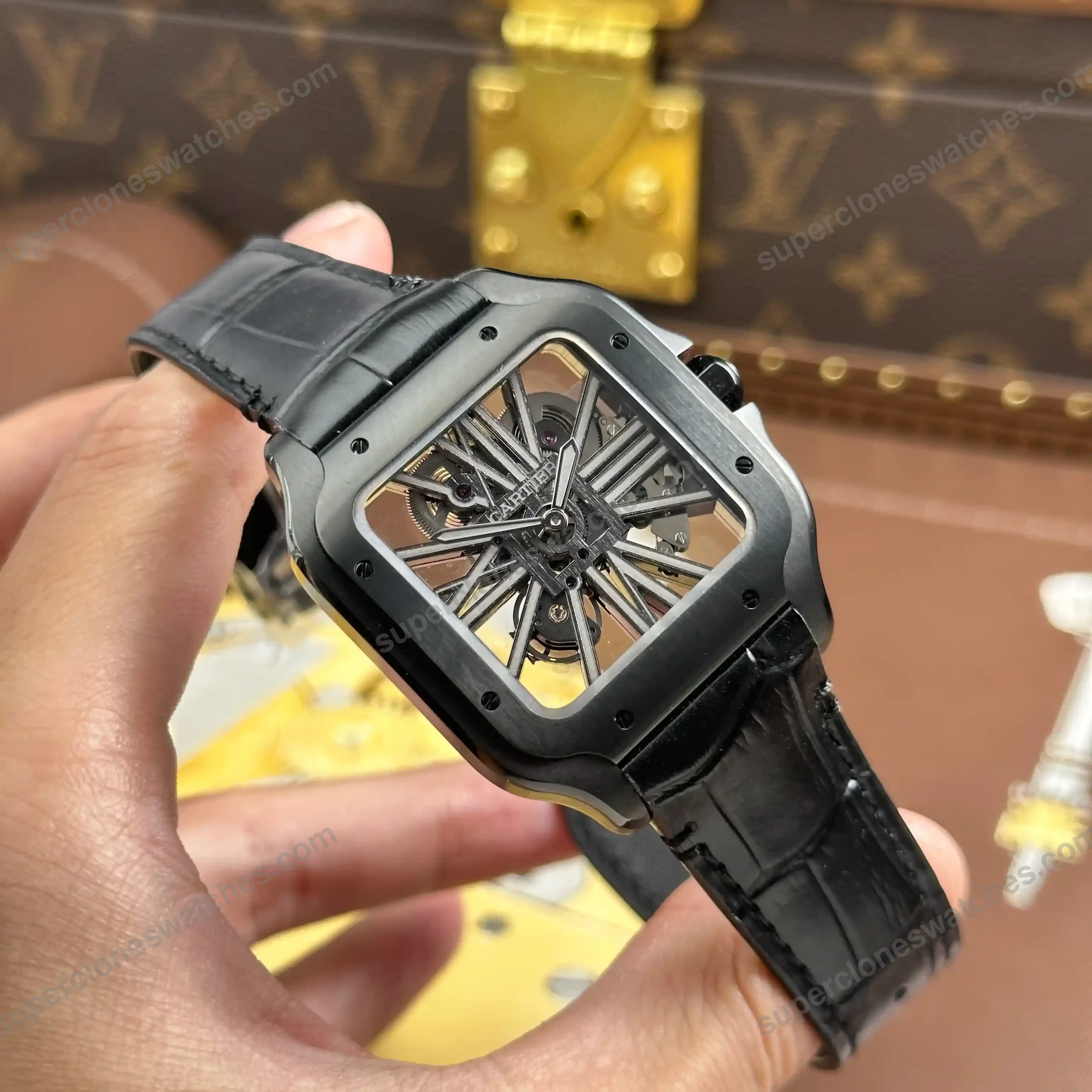 Super-Clone-Cartier-Santos-Large-Skeleton-Black-39mm-3