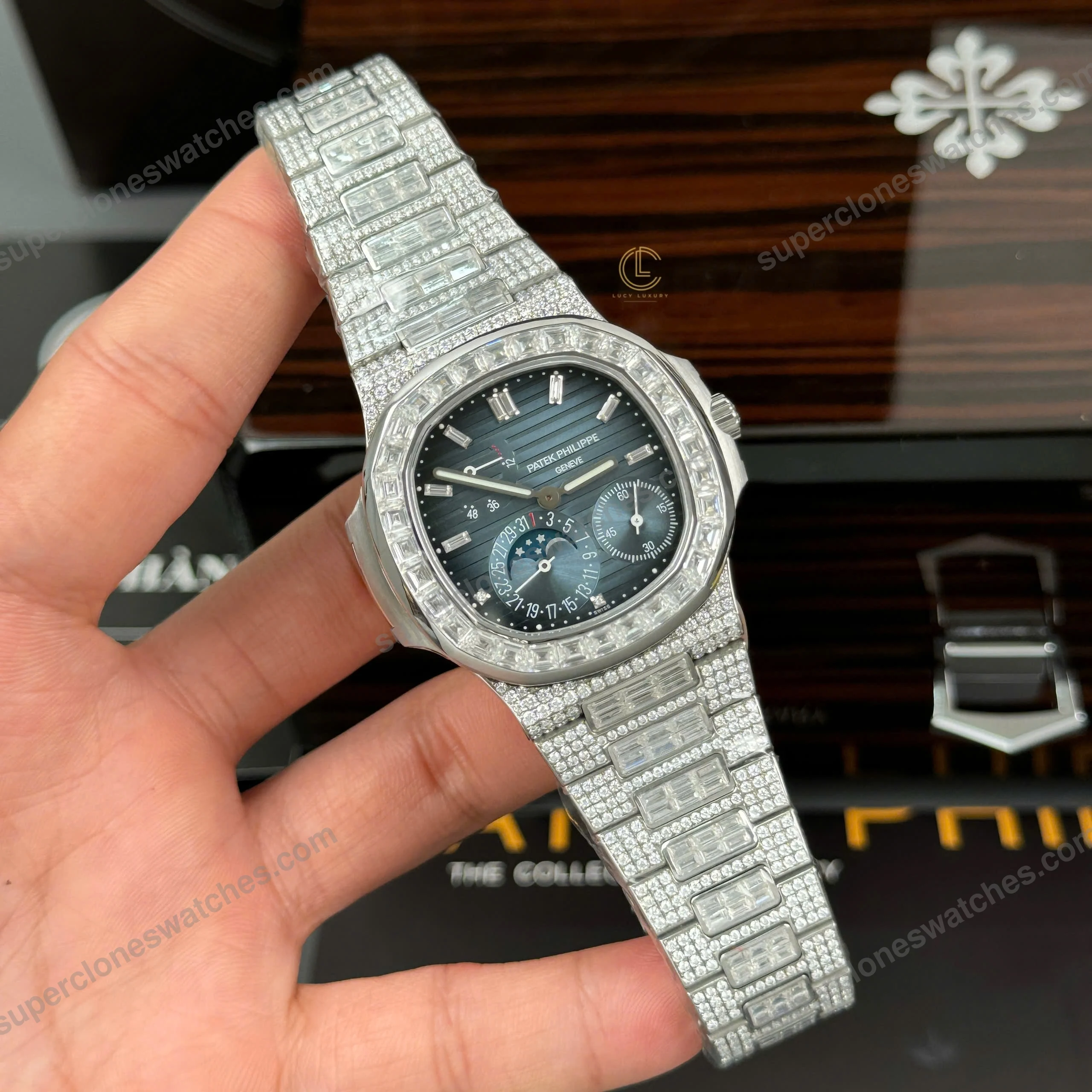 Super-Clone-Patek-Philippe-Nautilus-57121A-40mm-Custom-Full-Moissanite-Baguette-2