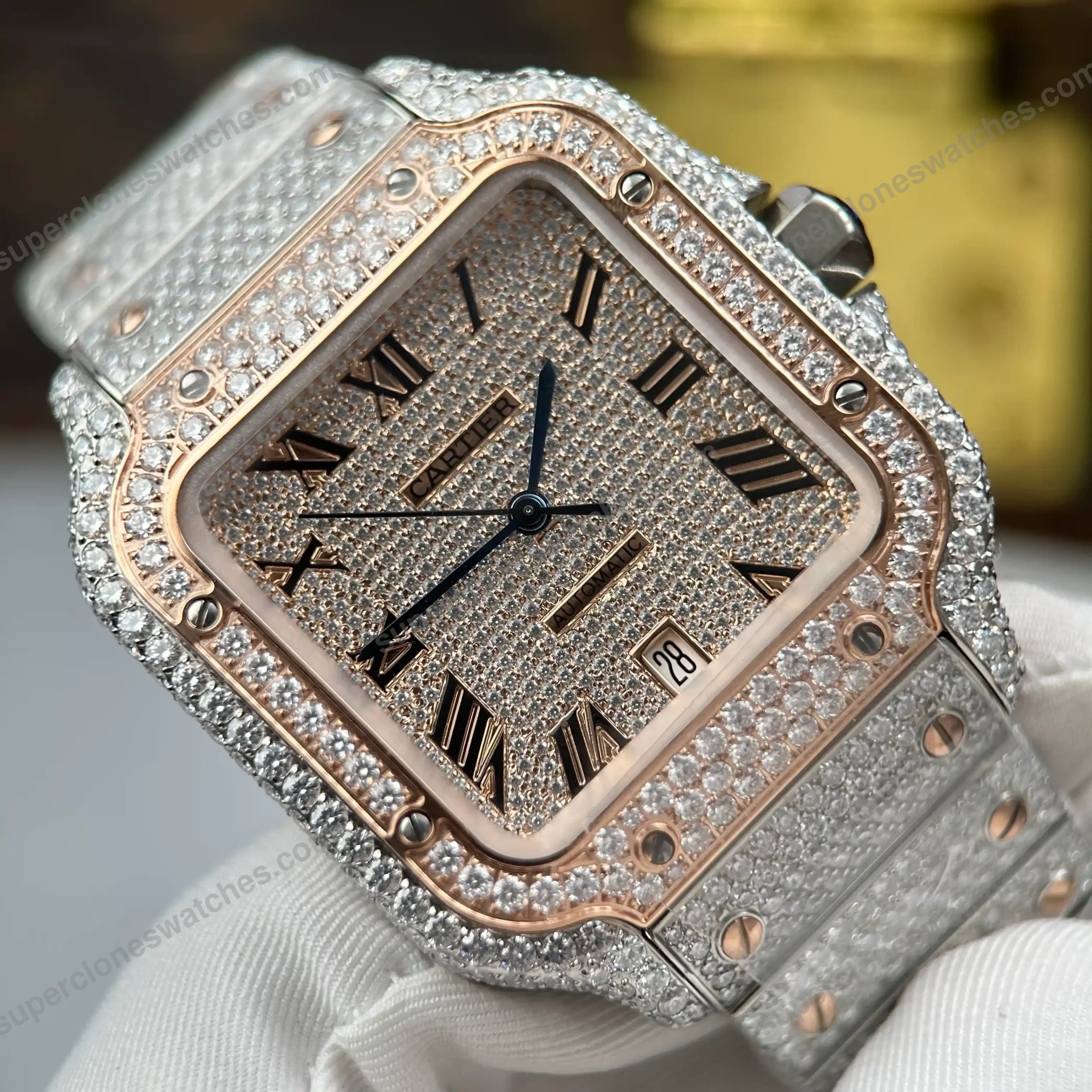 Super-Clone-Cartier-Santos-de-Cartie-Larger-Full-Diamond-Demi-Rose-Gold-39.8mm-a-5