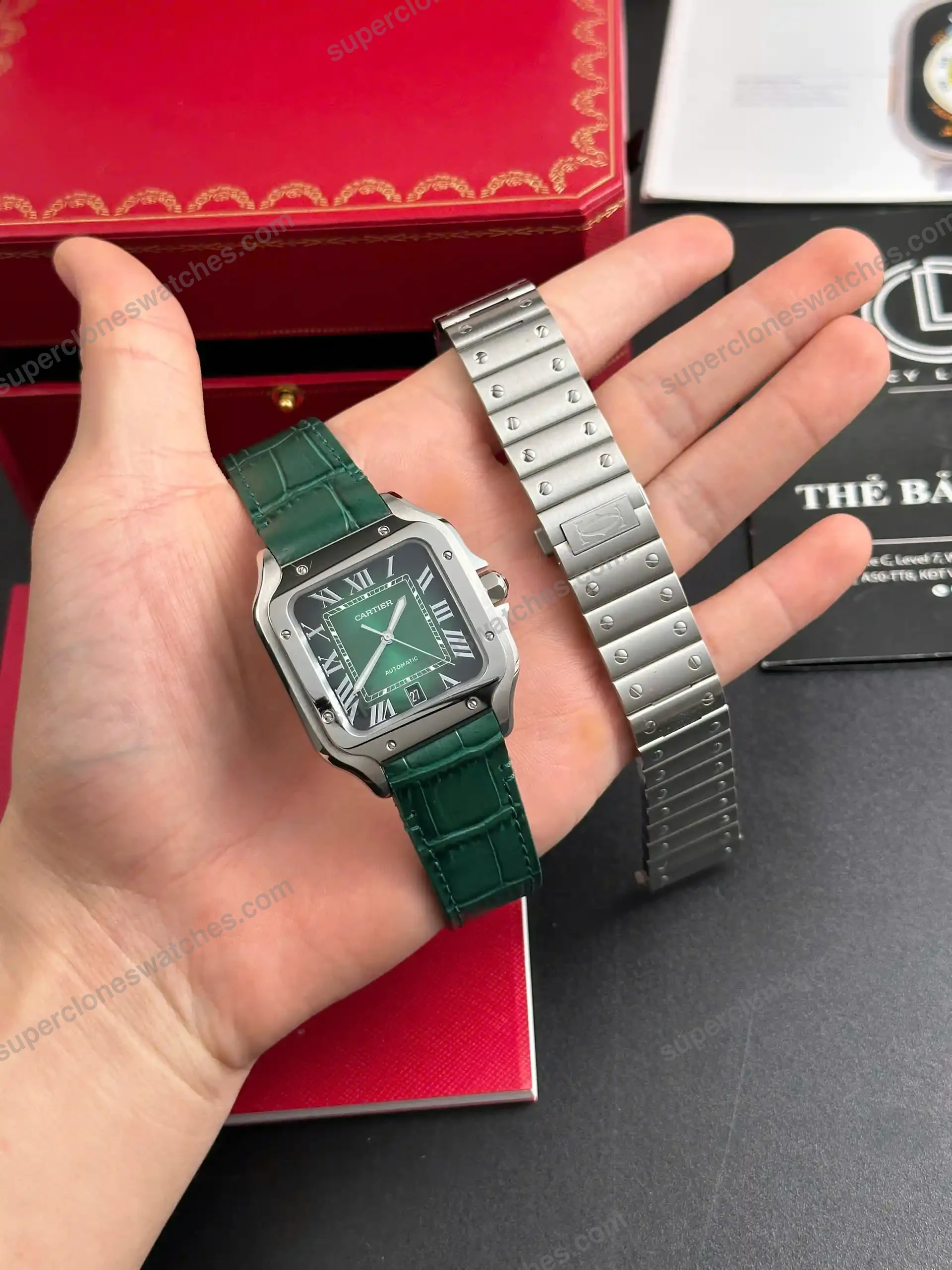 Super-Clone-Cartier-Santos-De-Cartier-Green-Dial-Large-WSSA0062-39.8mm-2