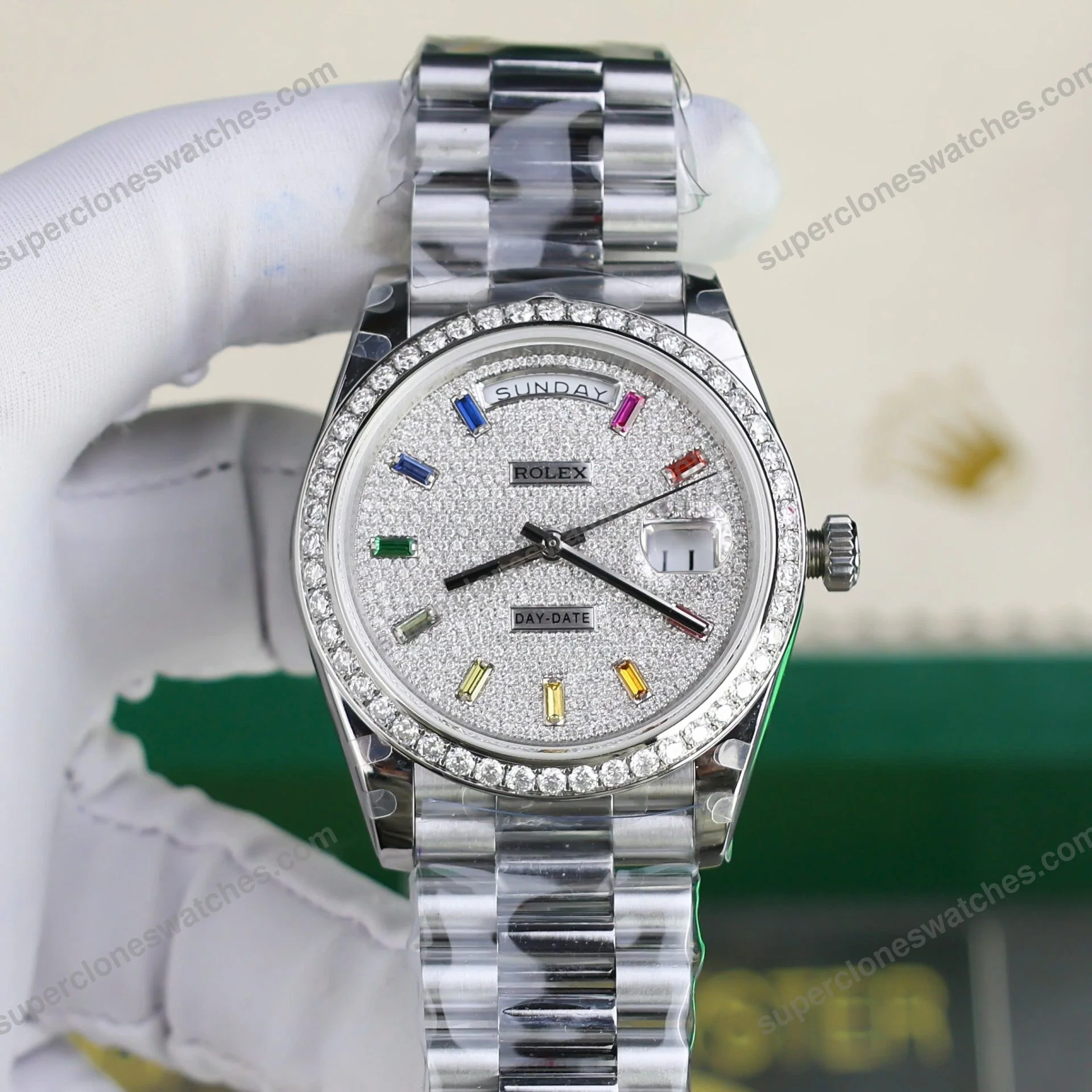 Super-Clone-Rolex-Day-Date-Diamond-Paved-Dial-128349rbr-0006-36-mm-4