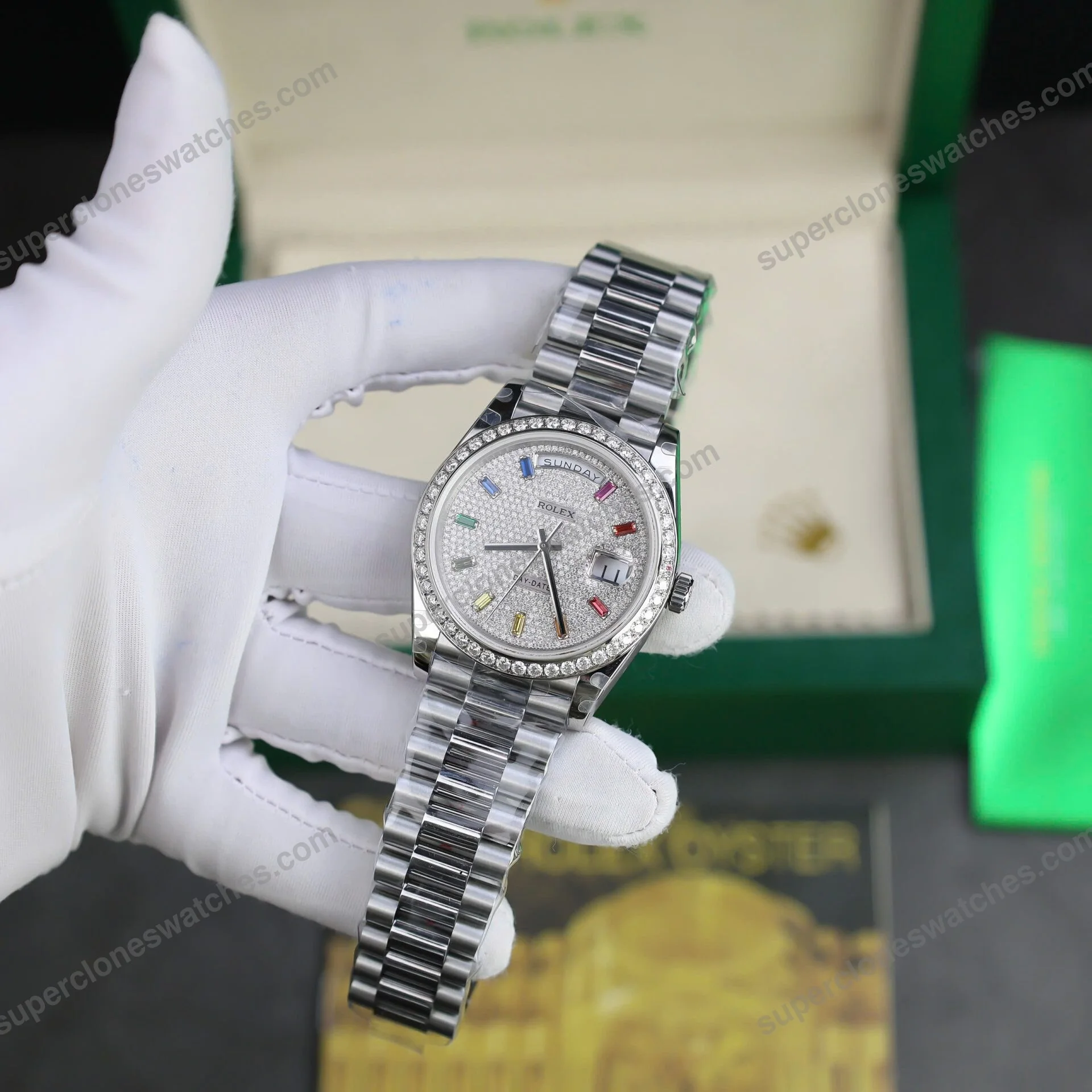 Super-Clone-Rolex-Day-Date-Diamond-Paved-Dial-128349rbr-0006-36-mm-2