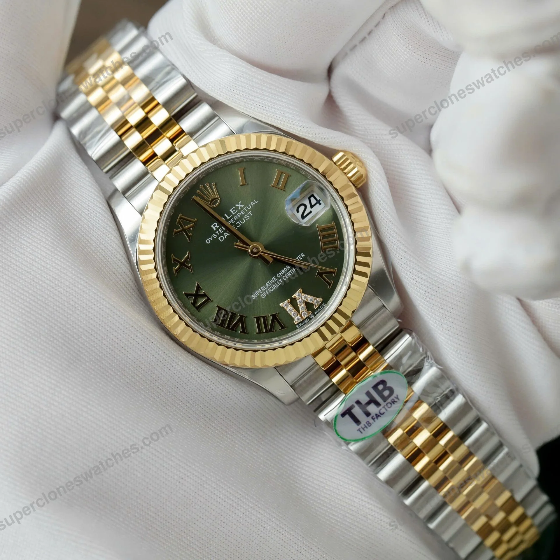 Super-Clone-Rolex-Datejust-Olive-Green-Roman-Diamond-Dial-126233-0025-36-mm-3