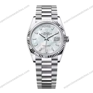 Super-Clone-Rolex-Day-Date-White-Mother-of-Pearl-Diamond-Dial-128236-0021-36-mm-1