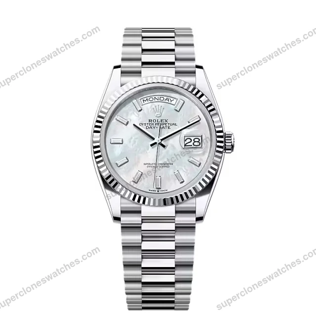 Super-Clone-Rolex-Day-Date-White-Mother-of-Pearl-Diamond-Dial-128236-0021-36-mm-1