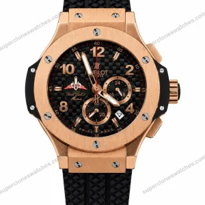 Super-Clone-Hublot-Big-Bang-Rose-Gold-Black-Carbon-Dial-Rubber-Strap