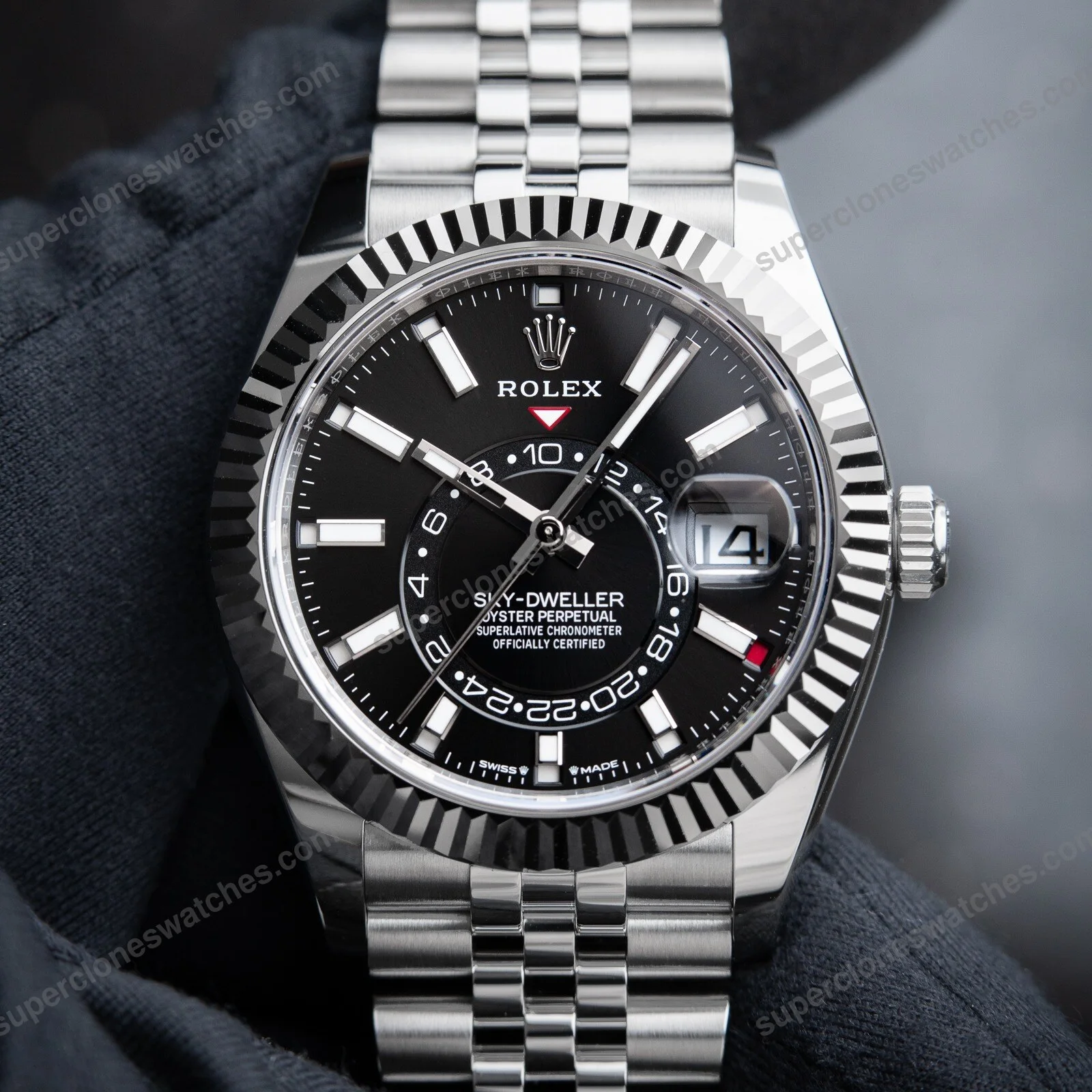 Super-Clone-Rolex-Sky-Dweller-Bright-black-Dial-336934-Jubilee-7