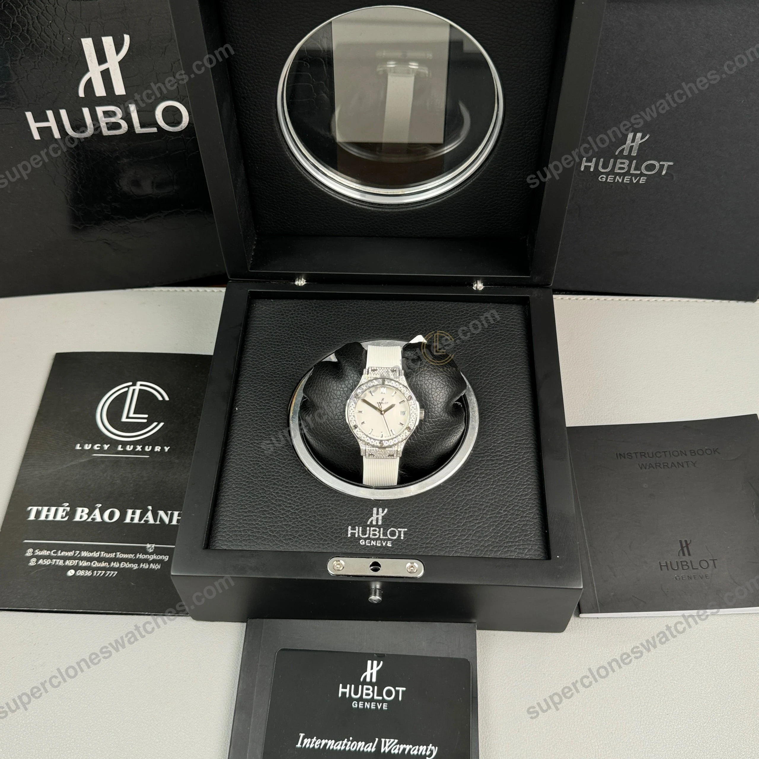Super-Clone-Hublot-Classic-Fusion-Diamonds-Moissanite-Pave-33mm-White-Dial-–-H-8