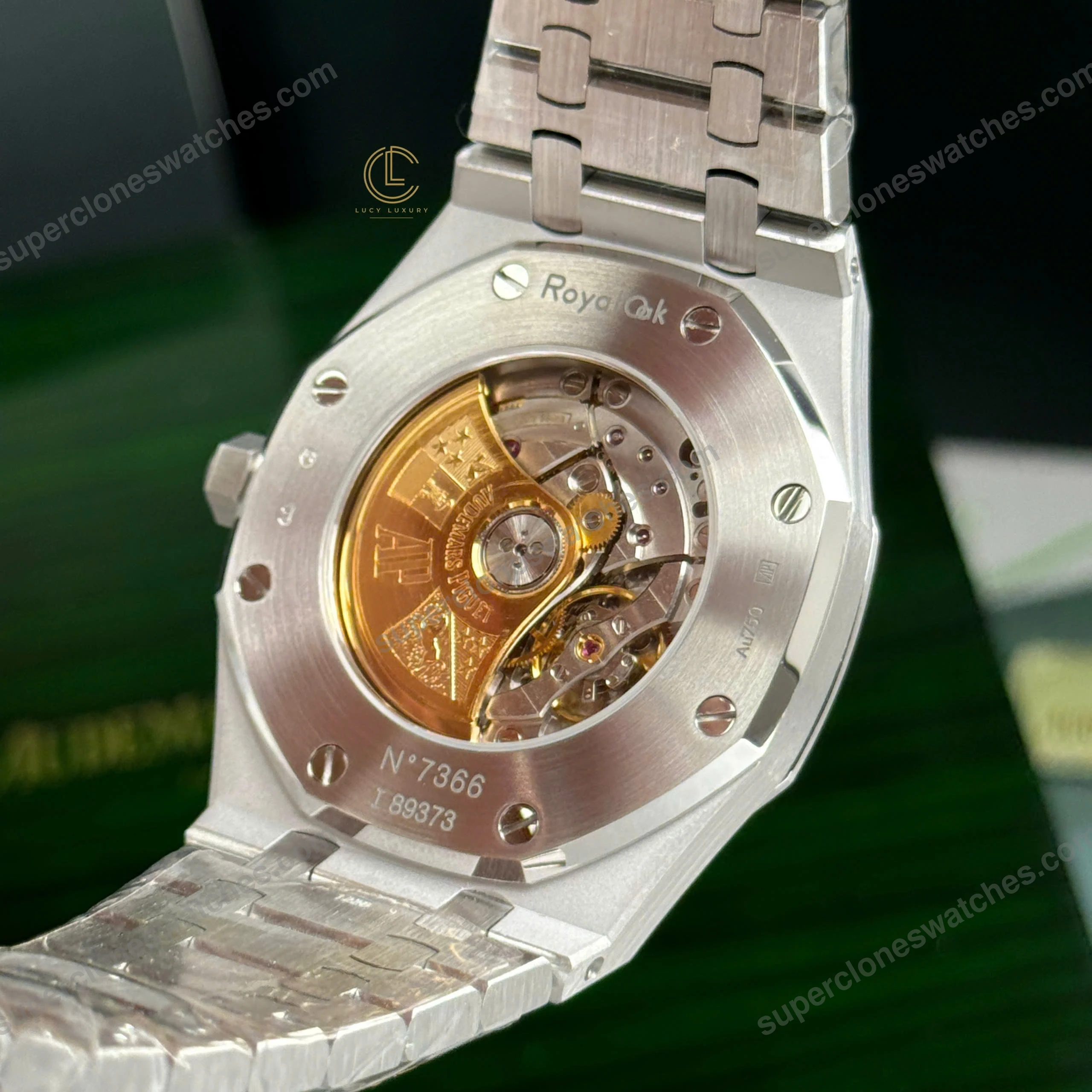 Super-Clone-Audemars-Piguet-Royal-Oak-Frosted-Gold-41mm-Black-Dial-Steel-6