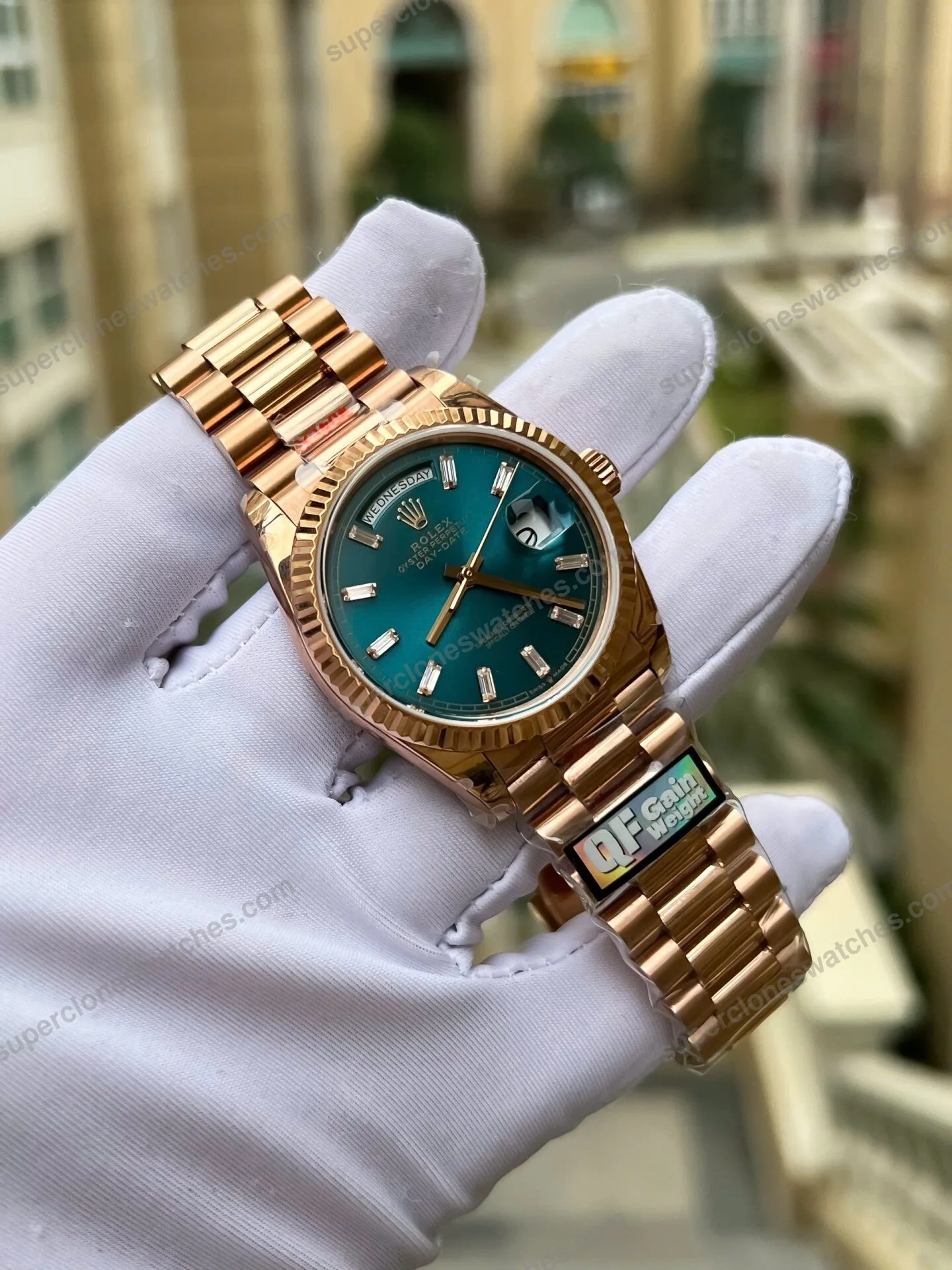 Super-Clone-Rolex-Day-Date-Blue-Green-Diamond-Dial-128235-0085-36-mm-4