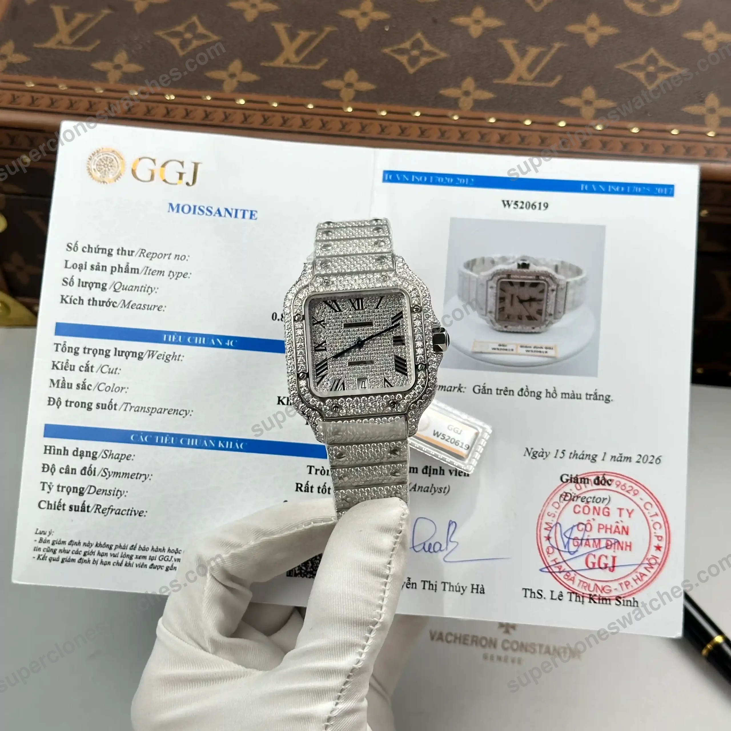 Super-Clone-Cartier-Santos-de-Cartie-Larger-Full-Diamond-39.8mm-8211-Handcraf-2