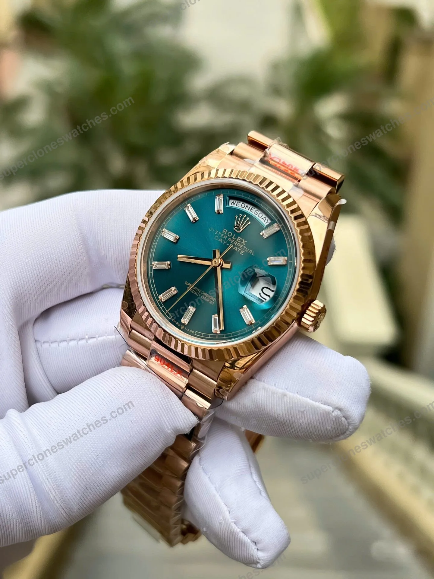 Super-Clone-Rolex-Day-Date-Blue-Green-Diamond-Dial-128235-0085-36-mm-7
